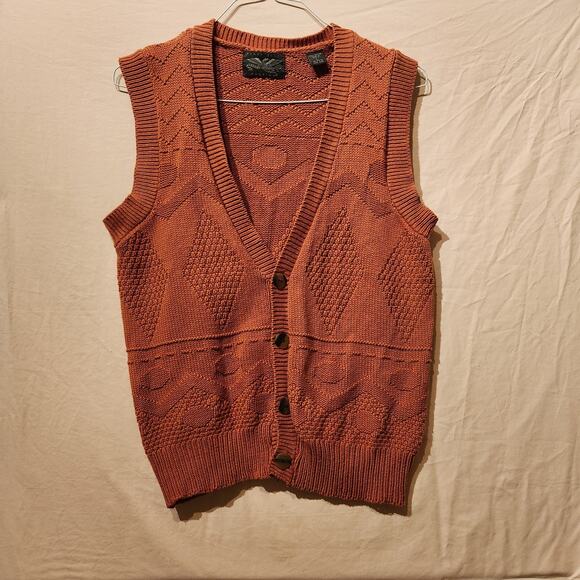 Vintage Perry Ellis America Burnt Orange Argyle Chunky Knit Vest Women's Large - Picture 1 of 8